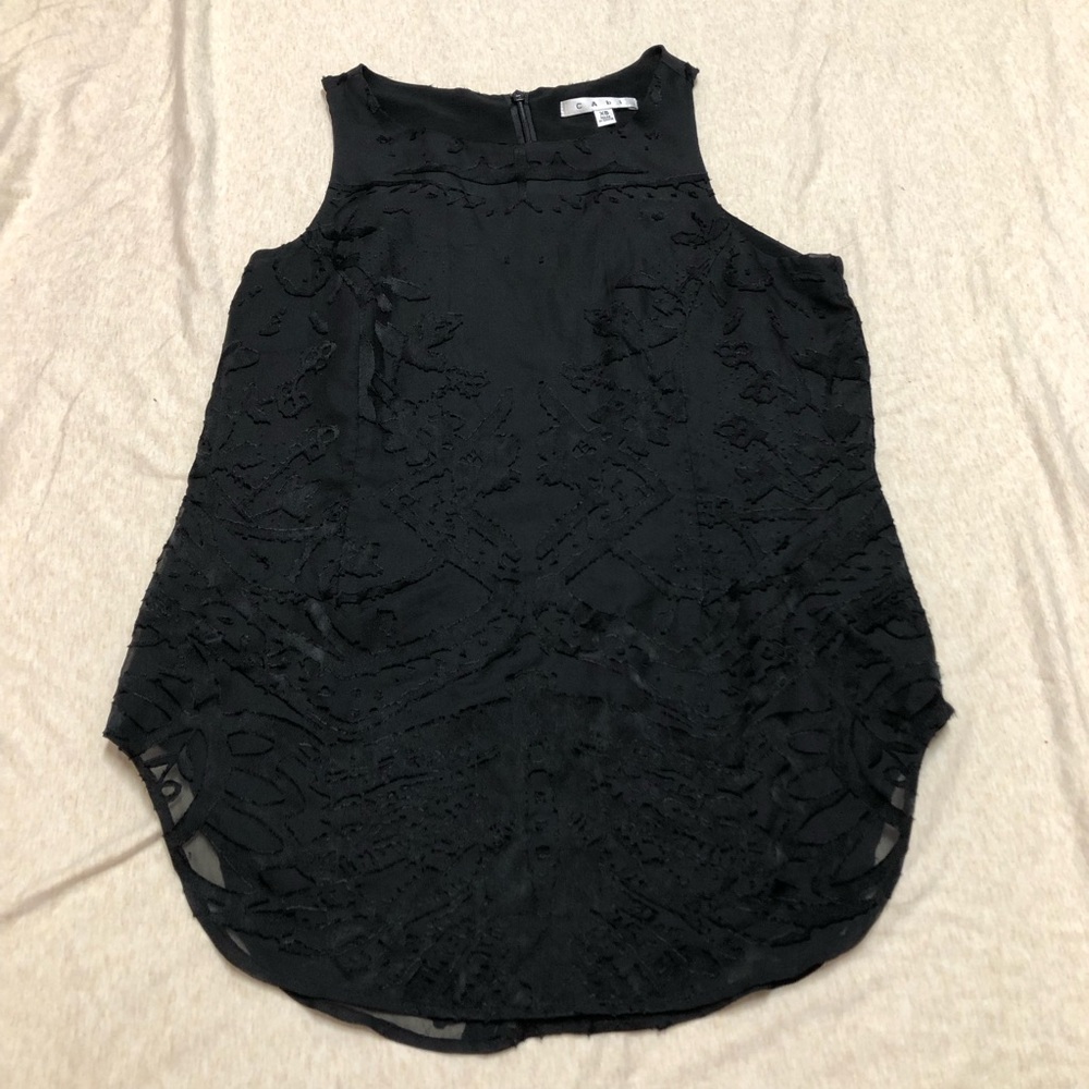 Cabi Sheer Black Top Satin Burnout Design Dark Fairy Whimsigoth Witchy Size XS